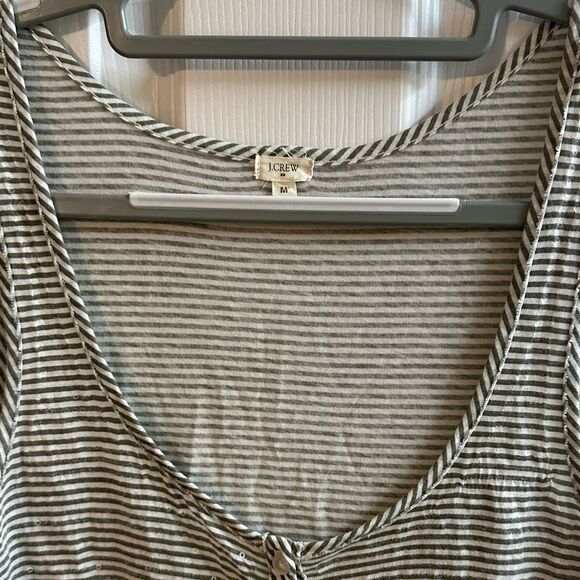 J. Crew Olive Green & White Striped Sleeveless Tank Top with Sequins and Buttons - Picture 3 of 9